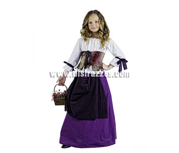 Disfraz de Tabernera Medieval Deluxe para niña. Alta calidad, hecho en España. Disponible en varias tallas. Incluye camisa, corpiño y falda. Cesta No incluida.