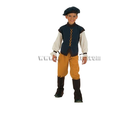 Disfraz de Mesonero Medieval Deluxe para niño. Alta calidad, hecho en España. Disponible en varias tallas. Incluye chaleco con camisa, pantalón, botas y gorro.