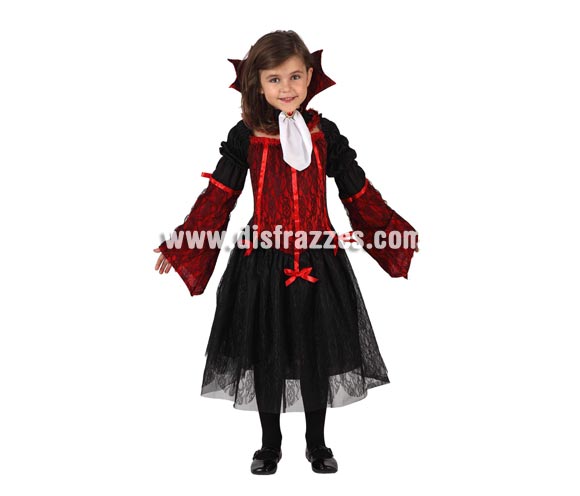 Disfraz de Vampiro para niña. Talla de 5 a 6 años. Disfraz de Vampira o Vampiresa para niñas perfecto para Halloween. Incluye vestido y pañuelo.
