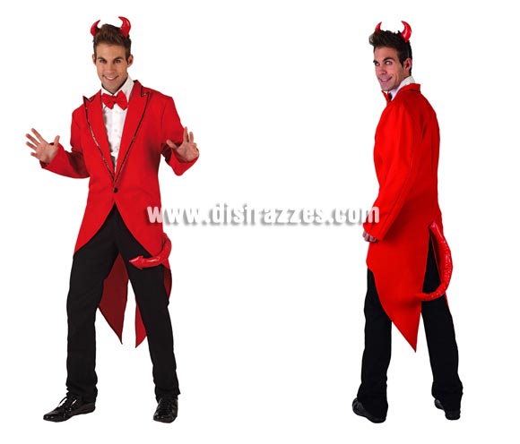 Disfraz de Demonio con Frac para hombre. Talla 2 ó talla M-L = 52/54. Incluye diadema con cuernos, frac y pajarita. Disfraz de Diablo perfecto para ir bien vestido a cualquier Fiesta de Halloween.