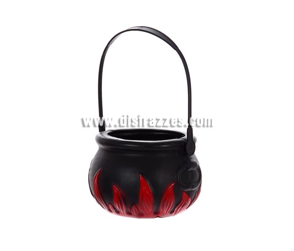 Caldera u Olla de Bruja con fuego de 8,62 cm. para Halloween. Perfecta para recoger las chuches o para decoración de Halloween.