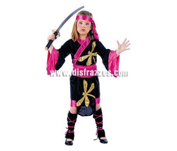 Disfraz de Ninja Libelula Deluxe para niña. Alta calidad, hecho en España. Disponible en varias tallas. Incluye vestido, cinturón, polainas y cinta de la cabeza. Espada Ninja NO incluida, podrás encontrarlas en nuestra sección de Complementos.