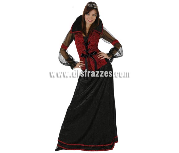 Disfraz de Condesa de las Tinieblas para mujer. Talla standar M-L = 38/42. Incluye traje completo. Éste disfraz también podría valer como disfraz de Princesa o Doncella Medieval.