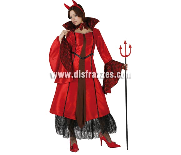 Disfraz Diablesa o Demonia para mujer. Talla XL = 44/48. Incluye vestido y diadema. Tridente NO incluido, podrás verlo en la sección de Complementos.