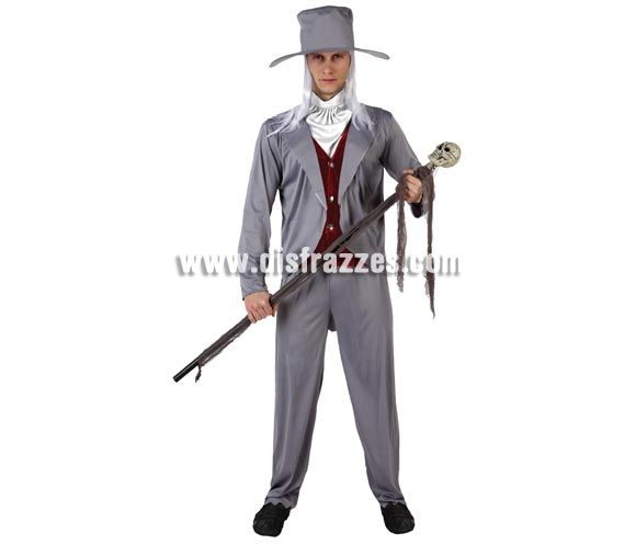 Disfraz de Novio de las Tinieblas para hombre. Talla 2 ó talla standar M-L 52/54. Cetro o Bastón NO incluido. Incluye camisa con cahaleco, pantalon, cuello y sombrero.