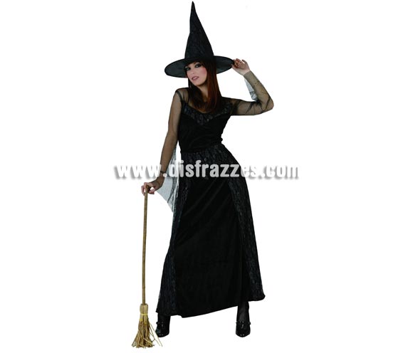 Disfraz de Bruja transparencias para mujer. Talla standar M-L = 38/42. Escoba NO incluida, podrás verla en la sección de Complementos.