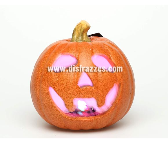 Calabaza con 3 luces distintas de 16.5 cm de diámetro para decorar ambientes de Halloween.
