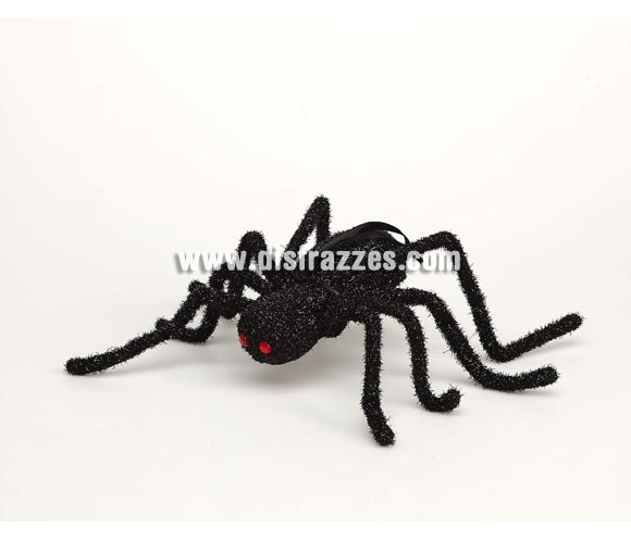 Araña negra con purpurina de 14 cm para Halloween.