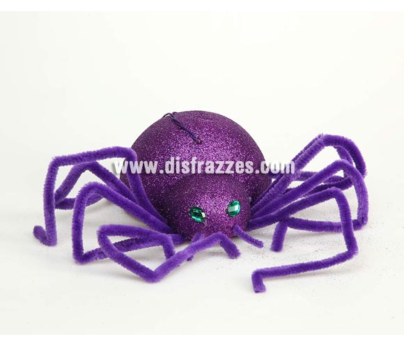 Araña violeta de 20 cm para decoración de Halloween.