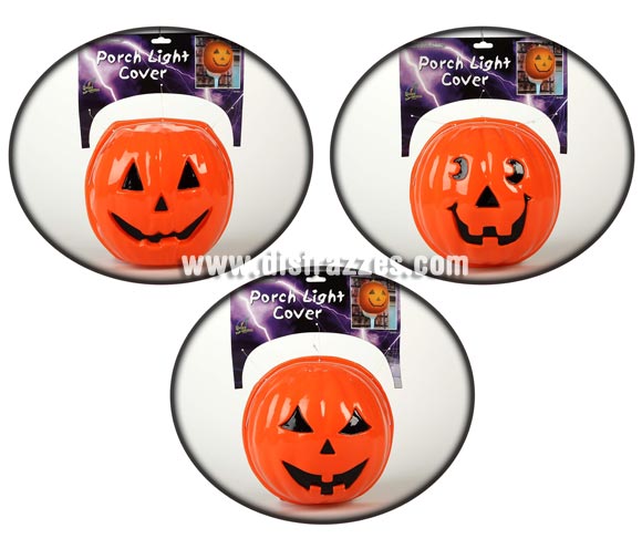 Cubre lámparas de plástico decorativo de Calabazas para Halloween. Disponible en tres modelos surtidos, precio por unidad, se venden por separado.