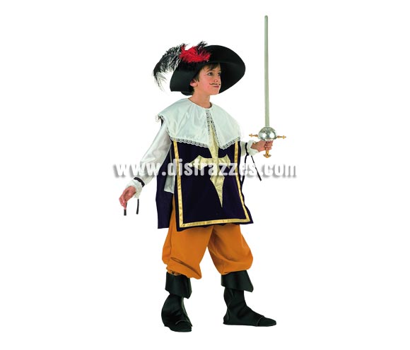 Disfraz de Mosquetero Deluxe para niño. Alta calidad, hecho en España. Disponible en varias tallas. Incluye camisa, pantalón, botas y sombrero. Florete NO incluido, podrás encontrar en nuestra seccion de Complementos.