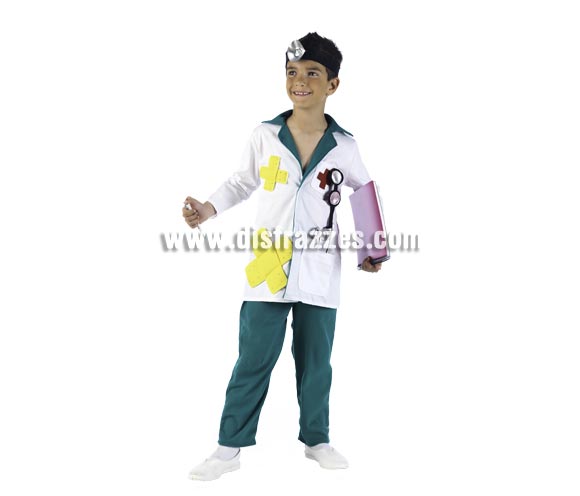 Disfraz de Médico Deluxe para niño. Alta calidad, hecho en España. Disponible en varias tallas. Incluye bata, pantalón y gorro. Libreta y bolígrafo NO incluido.