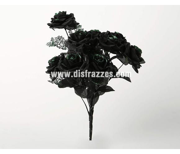 Ramo de Rosas góticas con purpurina verde. Perfecto para decoración de Halloween y como complemento de tu disfraz, por ejemplo el de Novia Cadáver.