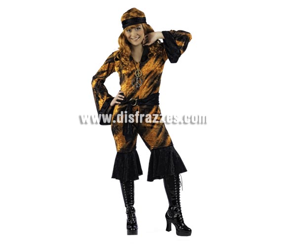 Disfraz de Neohippy Deluxe para mujer. Alta calidad, hecho en España. Disponible en varias tallas. Incluye mono, cinturón y pañuelo. Colgante NO incluido, podrás encontrar en nuestra sección de Complementos.