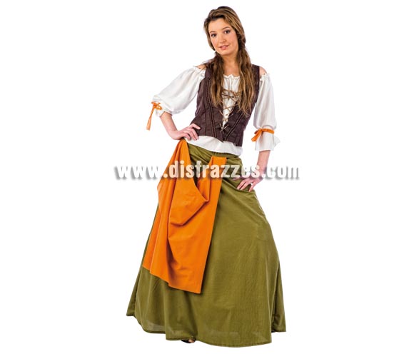 Disfraz de Tabernera Medieval Agnes Deluxe para mujer. Alta calidad, hecho en España. Disponible en varias tallas. Incluye camisa, corpiño y falda.