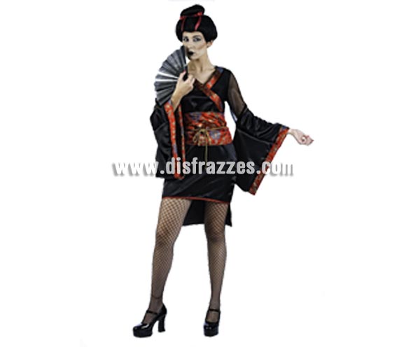 Disfraz de Geisha Aiko Deluxe para mujer. Alta calidad, hecho en España. Disponible en varias tallas. Incluye kimono y fajín. Peluca y abanico NO incluido, podrás encontrar en nuestra sección de Complementos.