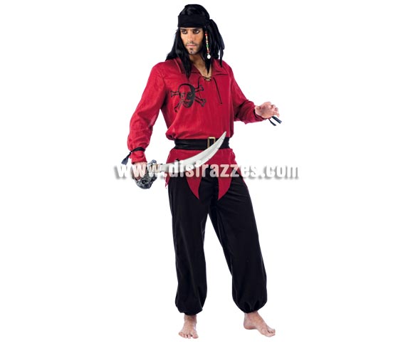 Disfraz de Pirata Calavera Deluxe para hombre. Alta calidad, hecho en España. Disponible en varias tallas. Incluye camisa, pantalón, cinturón y pañuelo. Espada NO incluida, podrás encontrar en nuestra sección de Complementos.