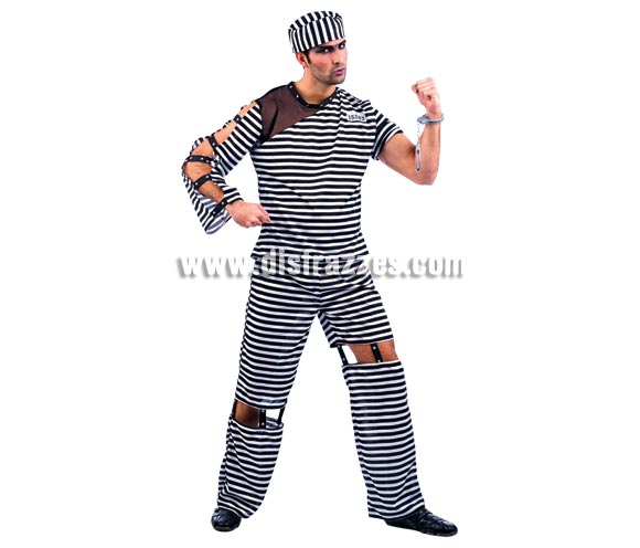 Disfraz de Preso Sexy Rockero Deluxe para hombre. Alta calidad, hecho en España. Disponible en varias tallas. Incluye camisa, pantalón y gorro. Esposas NO incluidas, podrás encontrar en nuestra sección de Complementos.