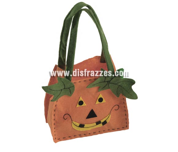 Bolso Calabaza naranja de fieltro 17x28 cm. Ideal para recoger las chuches que te den en Halloween.