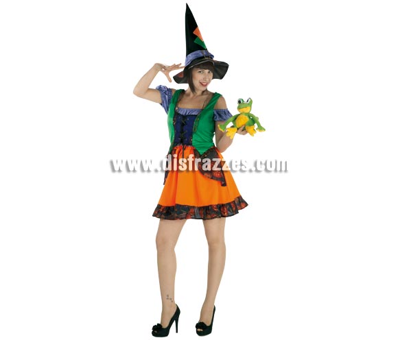 Disfraz de Bruja Colorines para mujer. Talla única de mujer. Incluye falda, camisa, chaleco y sombrero.