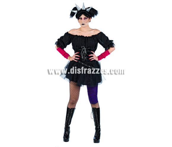 Disfraz de Punky Girl Deluxe para mujer. Alta calidad, hecho en España. Disponible en varias tallas. Incluye camisa, falda, corpiño, y diadema.