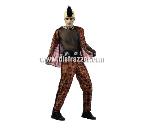 Disfraz de Punky Boy deluxe para hombre. Alta calidad, hecho en España. Disponible en varias tallas. Incluye chaqueta con camisa, pantalón y cinturón. Peluca, guantes y collar NoO incluidos, podrás encontrar en nuestra sección de Complementos.