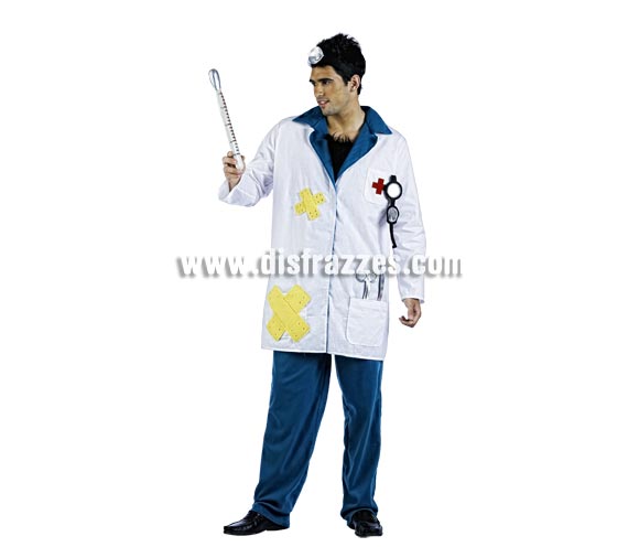 Disfraz de Médico Deluxe para hombre. Alta calidad, hecho en España. Disponible en varias tallas. Incluye chaqueta, pantalón y gorro. Termómetro NO incluido.
