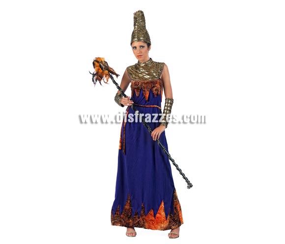 Disfraz de Reina de África Deluxe para mujer. Alta calidad, hecho en España. Disponible en varias tallas. Incluye vestido, puños y gorro. Bastón con plumas NO incluido.