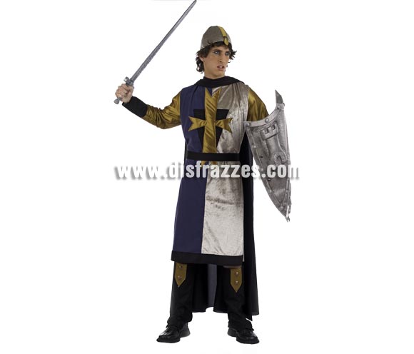 Disfraz de Guerrero Medieval de las Cruzadas Deluxe para hombre. Alta calidad, hecho en España. Disponible en varias tallas. Incluye casaca con capa, cinturón, botas y casco. Espada y escudo NO incluidos, podrás encontrar en nuestra sección de Complementos.