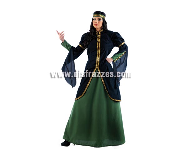 Disfraz de Reina Medieval Deluxe para mujer. Alta calidad, hecho en España. Disponible en varias tallas. Incluye camisa, falda y cinta de la cabeza.