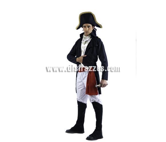 Disfraz de Napoleón Deluxe para hombre. Alta calidad, hecho en España. Disponible en varias tallas. Incluye chaqueta, pantalón, fajín, pañuelo, botas y sombrero. Catalejo NO incluido, podrás encontrar en nuestra sección de Complementos.