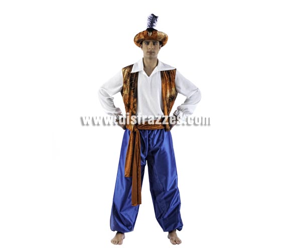 Disfraz de Tuareg Aladín Deluxe para hombre. Alta calidad, hecho en España. Disponible en varias tallas. Incluye chaleco, pantalón, fajín y gorro.
