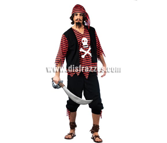 Disfraz de Pirata Calavera Deluxe para hombre. Ala calidad, hecho en España. Disponible en varias tallas. Incluye camisa, pantalón y pañuelo. Espada NO incluida, podrás encontrar en nuestra sección de Complementos. Éste disfraz hace pareja con la ref. MA150LI.
