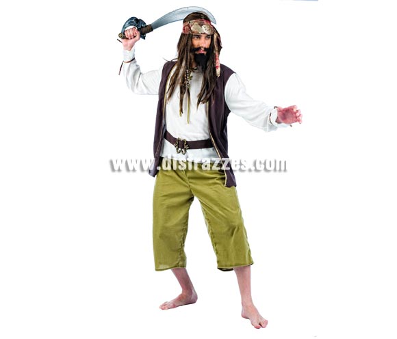 Disfraz de Pirata Saqueador Deluxe para hombre. Alta calidad, hecho en España. Disponible en varias tallas. Incluye chaqueta con camisa, pantalón, cinturón y pañuelo. Espada y peluca NO incluida, podrás encontrar en la sección de Complementos. Éste disfraz hace pareja con la ref. MA107LI.