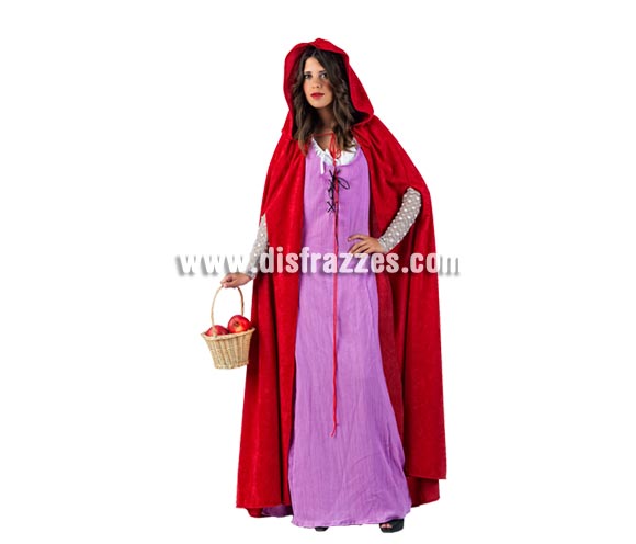 Disfraz de Caperucita Neogótica Malva Deluxe para mujer. Alta calidad, hecho en España. Disponible en varias tallas. Incluye vestido, capa y manguitos. Cesta NO incluida.
