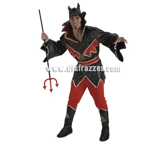 Disfraz de Diablo Fuego para hombre. Talla única de caballero. Incluye pantalón, casaca, cinturón, gorro y cubrebotas.  Tridente NO incluido, podrás verlos en la sección de Complementos.