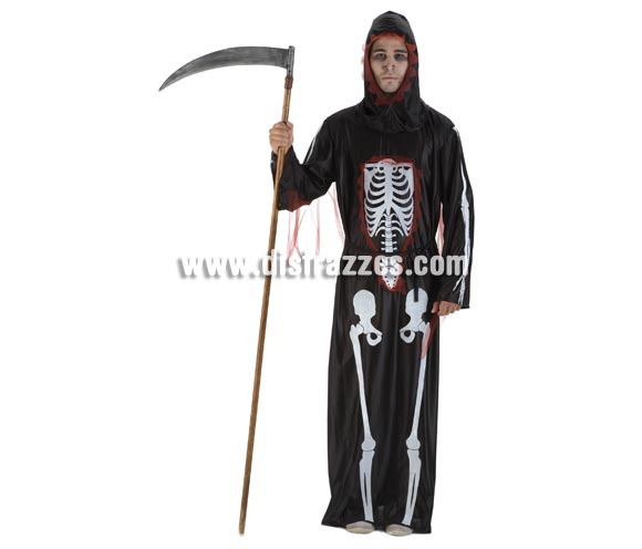 Disfraz de Muerte para hombre. Talla única de caballero. Incluye túnica, cinturón y capucha. Guadaña NO incluida, podrás verla en la sección de Complementos.