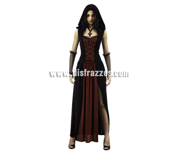 Disfraz de Neogótica Medieval Deluxe para mujer. Alta calidad, hecho en España. Disponible en varias tallas. Incluye vestido con capucha. Manguitos y colgante NO incluidos, podrás encontrar en nuestra sección de Complementos.