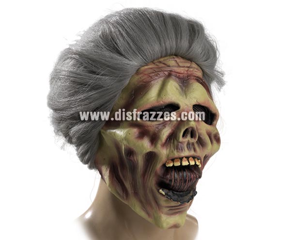 Máscara de Calavera Anciana Zombie con pelo para Halloween.