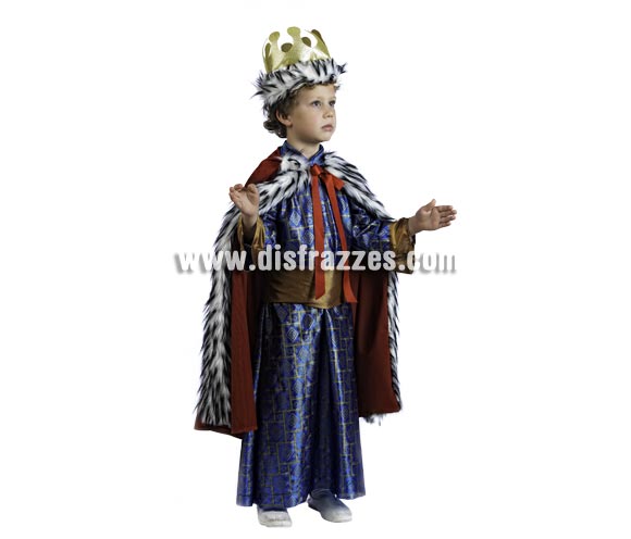 Disfraz de Rey Gaspar Deluxe para niño. Alta calidad, hecho en España. Disponible en varias tallas. Incluye túnica con fajín, capa y corona.