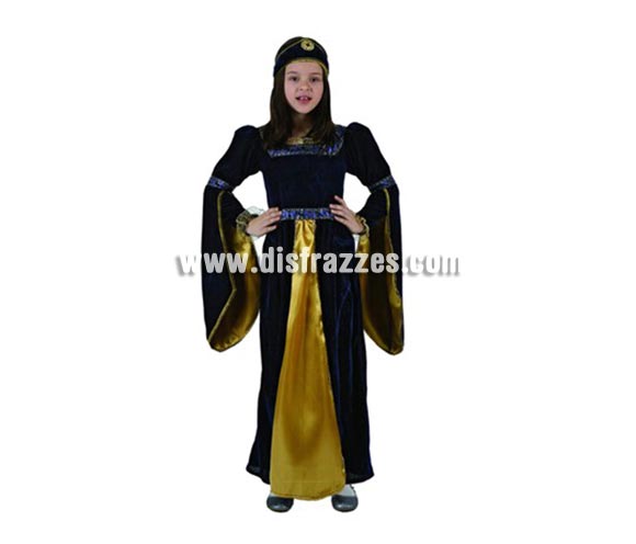 Disfraz de Princesa Medieval Azul para niñas de 7-9 años. Incluye vestido y tocado.