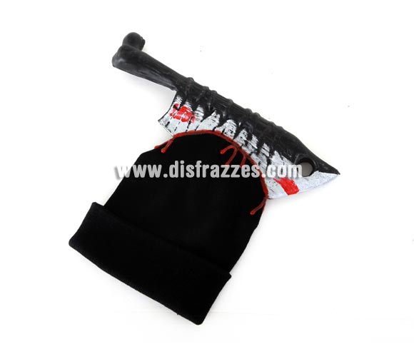 Gorro con cuchillo cortando cabeza + sangre para Halloween.