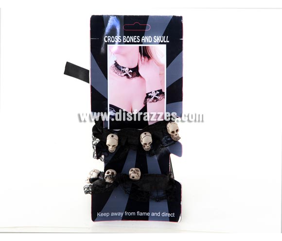 Conjunto de Gargantilla y Brazalete con Calaveras para Halloween o para disfraz de Pirata.