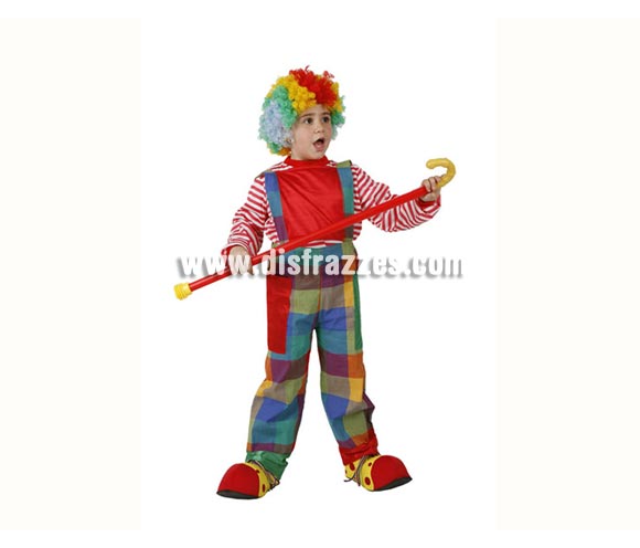 Disfraz de Payaso para niño de 5-6 años. Incluye camisa y pantalón. Peluca, bastón y zapatones NO incluidos, podrás encontrar en nuestra sección de Complementos.