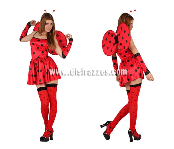 Disfraz de Mariquita para mujer. Talla XL = 44/48. Incluye vestido, mangas, antenas y alas. Medias NO incluidas, podrás verlas en la sección de Complementos.