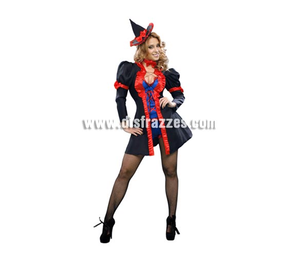 Disfraz de Bruja Seductora para mujer. Talla standar = 38/42. Incluye abrigo, pantalón corto, camiseta, gargantilla y sombrero.