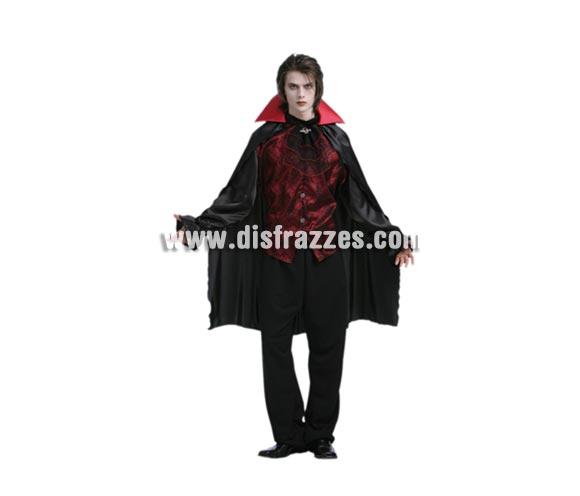 Disfraz de Vampiro Oscuro para hombre. Talla Standar 52/54. Incluye camisa con chorreras cosidas y capa. Alta calidad.