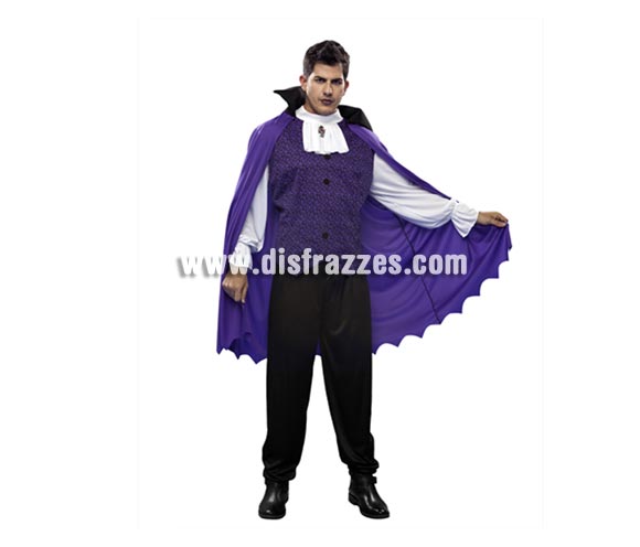 Disfraz de Vampiro capa morada para hombre. Talla Standar = 52/54. Incluye camisa y capa con cuello. Buena calidad.