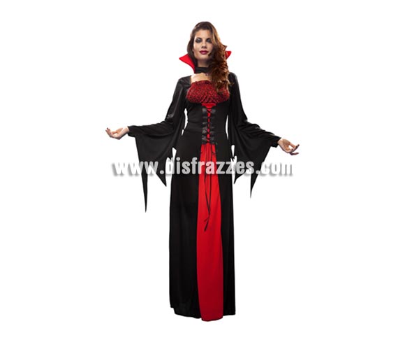 Disfraz de Vampiresa largo para mujer. Talla Standar = 38/42. Incluye vestido y collarín.