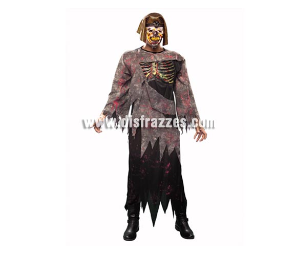 Disfraz de Faraon Siniestro para hombre. Talla Standar M-L = 52/54. Incluye túnica, máscara con tocado y pechera. Gran disfraz para la noche de Halloween que imita a la película de La Momia.